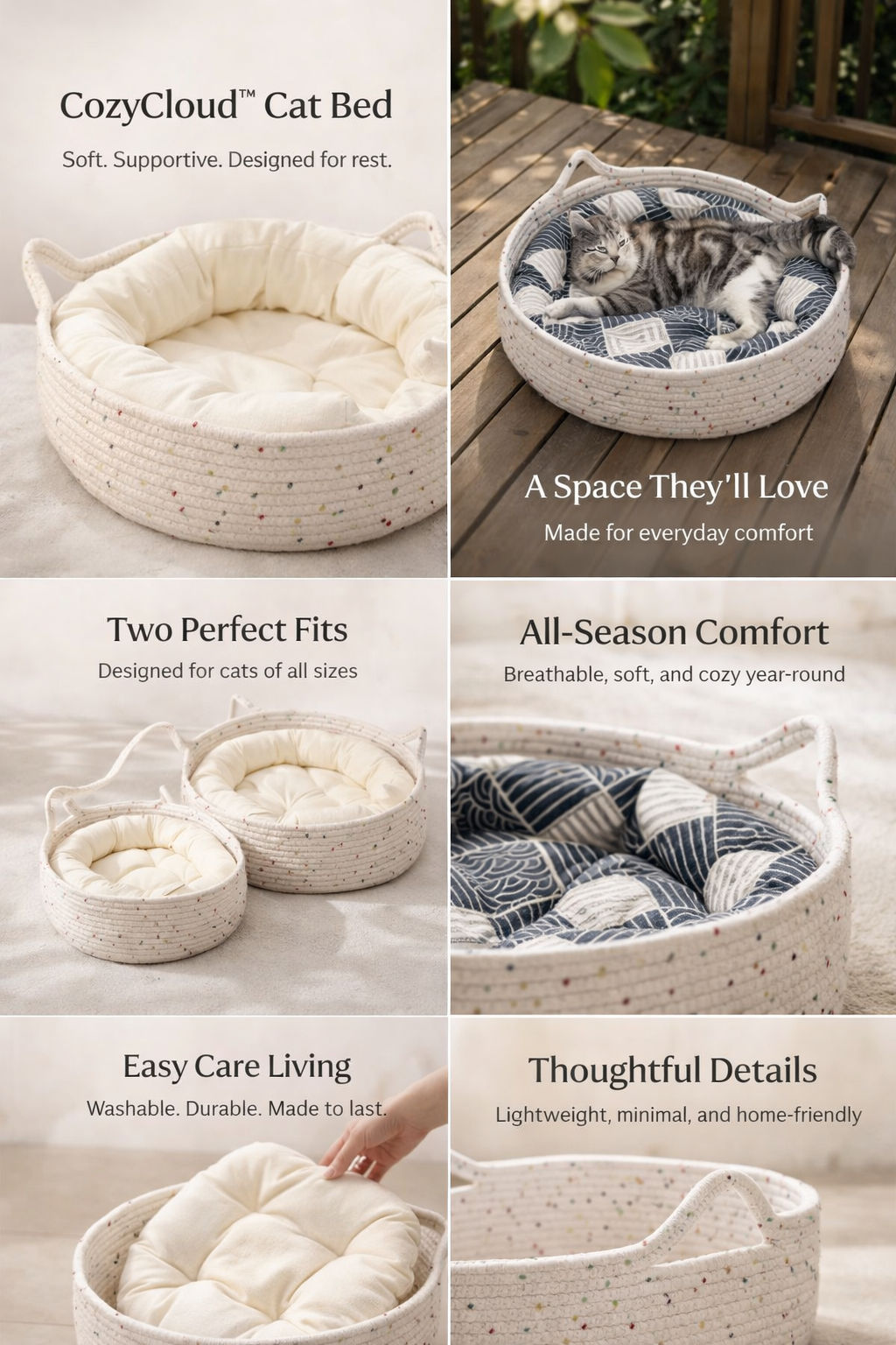 Purrfect Nest™ CozyCloud 3-in-1 Cat Bed